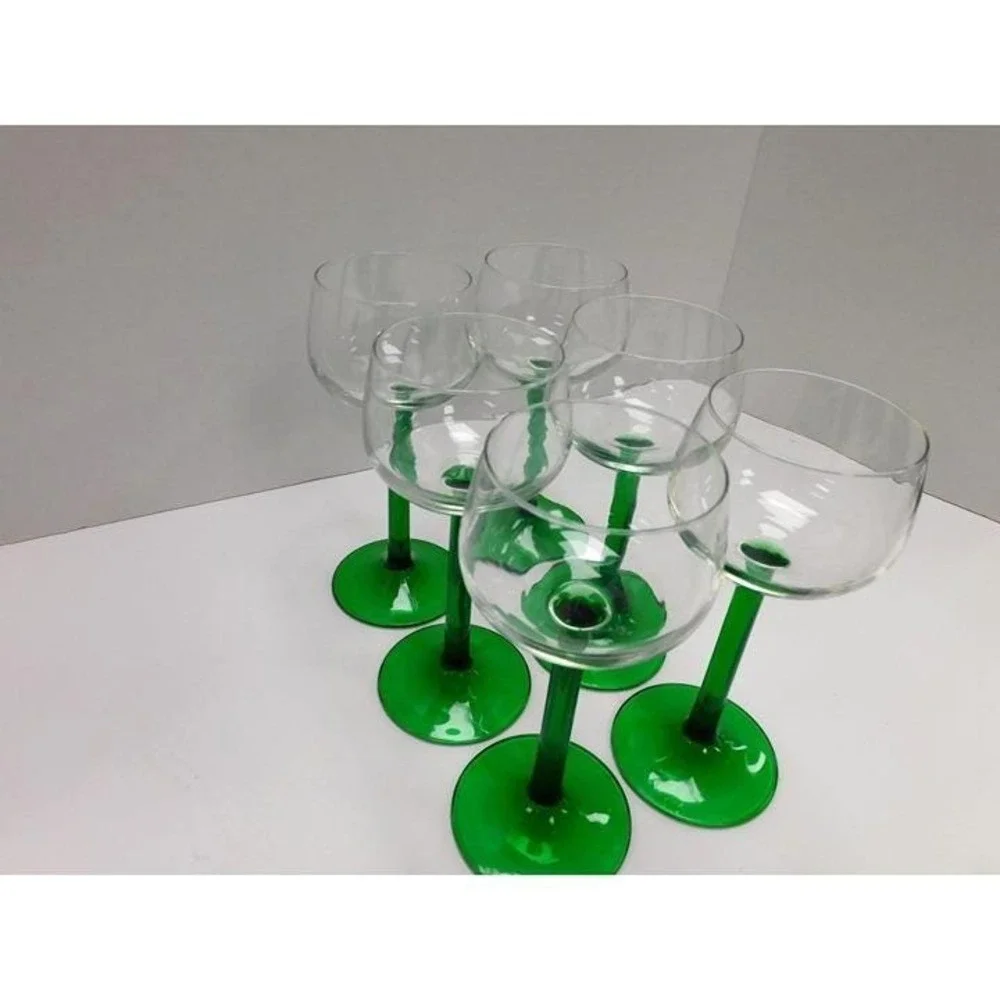 Vintage Set Of Luminarc France Emerald Green Stem Wine Glasses 6.5